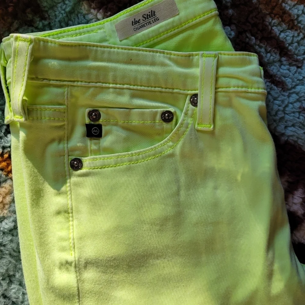 AG JEANS // ltd ed the stilt cigarette leg neon yellow sateen jeans - Picture 15 of 16